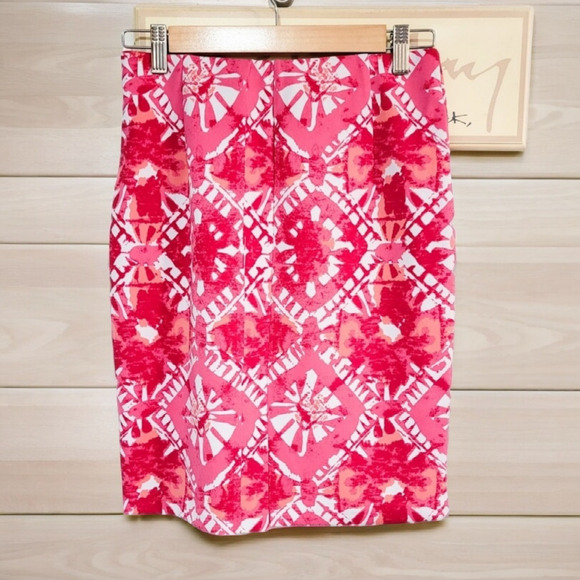 INC International Concepts bold abstract print pencil skirt pink size PM - Picture 7 of 7